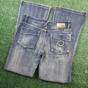 Diesel Industry Denim Division Blue Flare Jeans Womens 33x31 Yellow Swirl Pocket